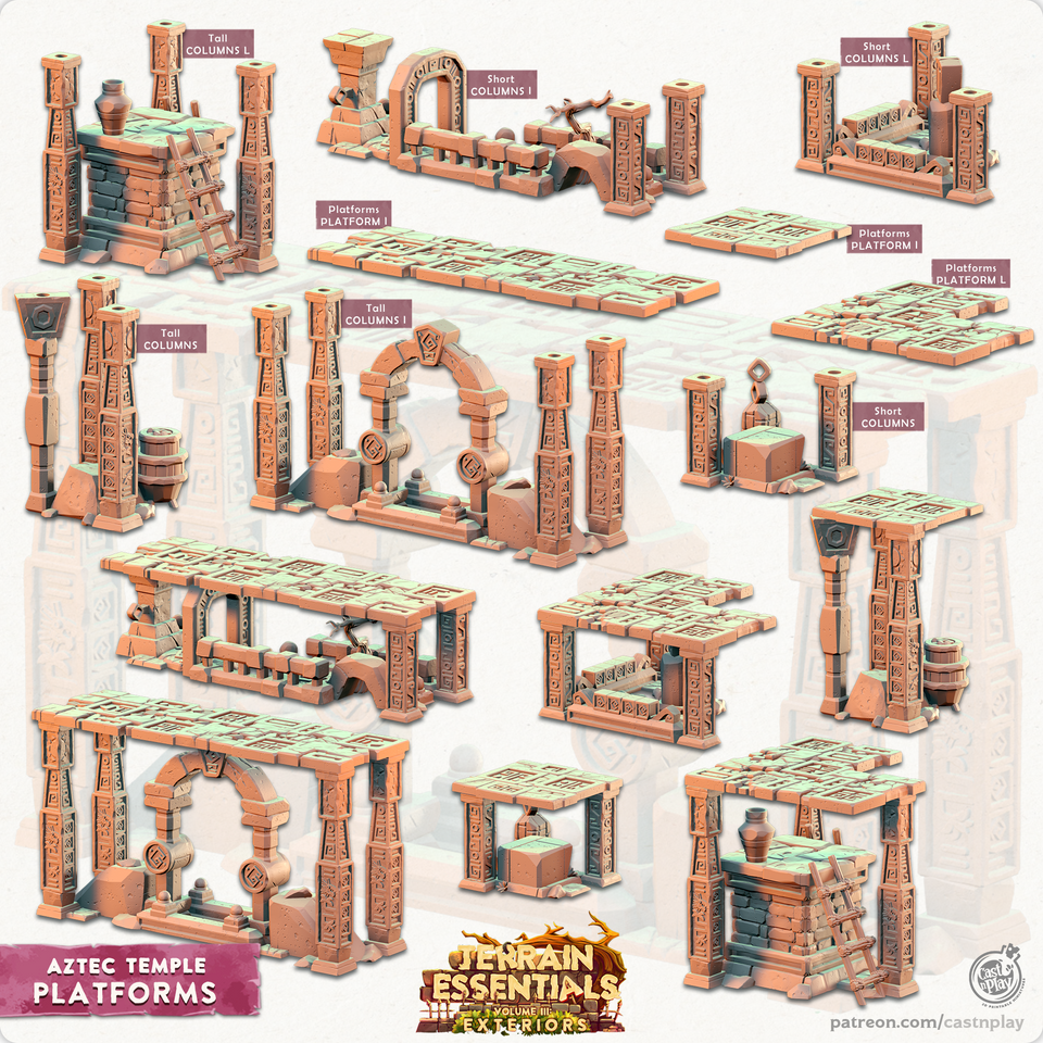 3D Printed Cast n Play Platforms Aztec Temple Set 28mm 32mm D&D