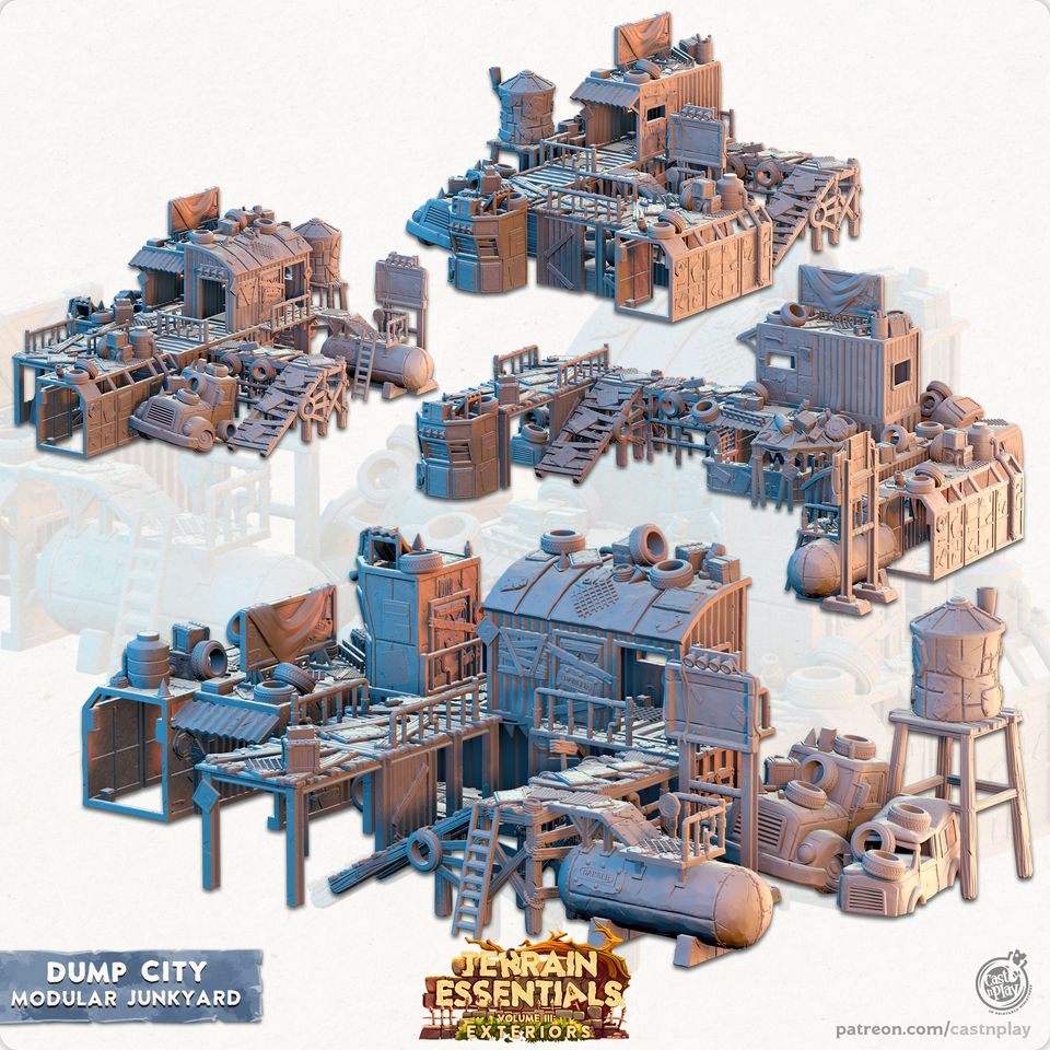 3D Printed Cast n Play Modular Junkyard Dump City Set 28mm 32mm D&D