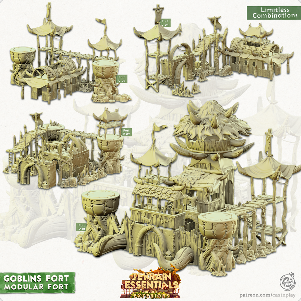 3D Printed Cast n Play Modular Fort Goblins Fort Set 28mm 32mm D&D