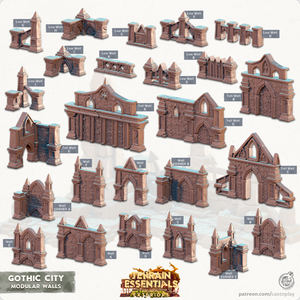 3D Printed Cast n Play Modular Walls Gothic City Set 28mm 32mm D&D