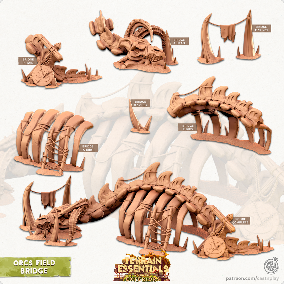 3D Printed Cast n Play Orcs Field Set Bridge 28mm 32mm D&D