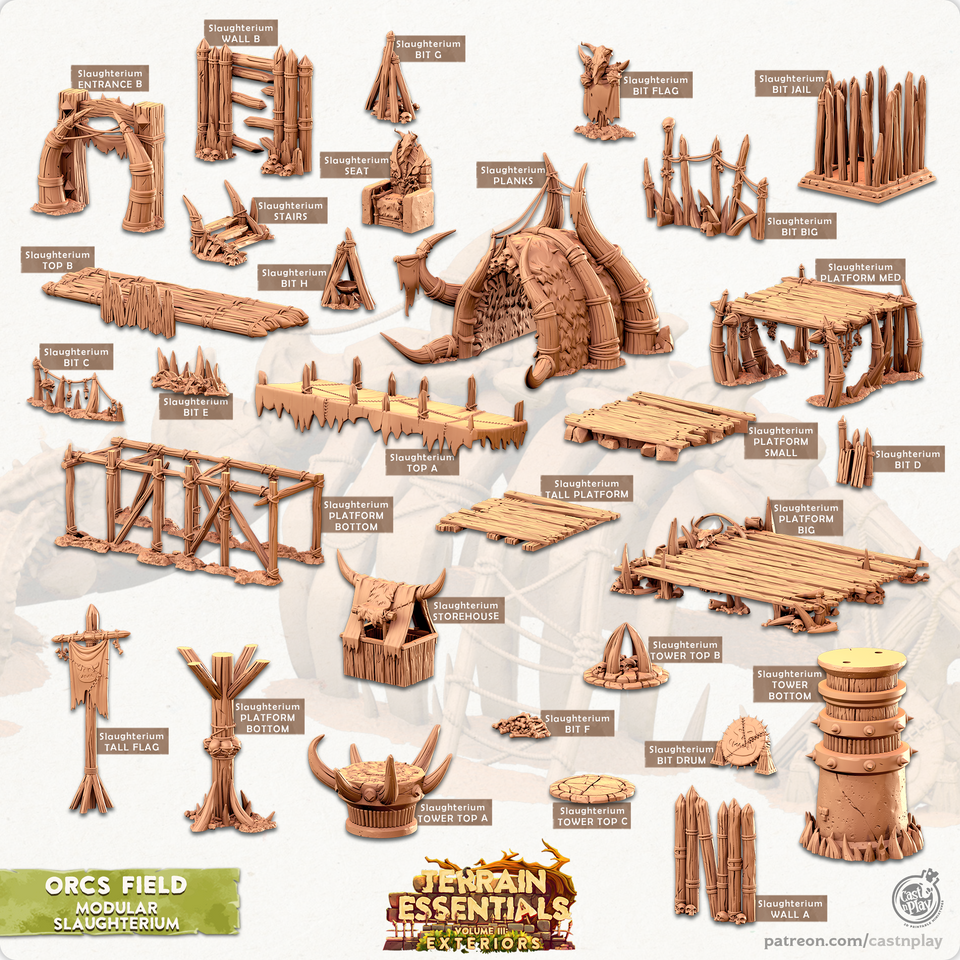 3D Printed Cast n Play Orcs Field Set Slaughterium 28mm 32mm D&D