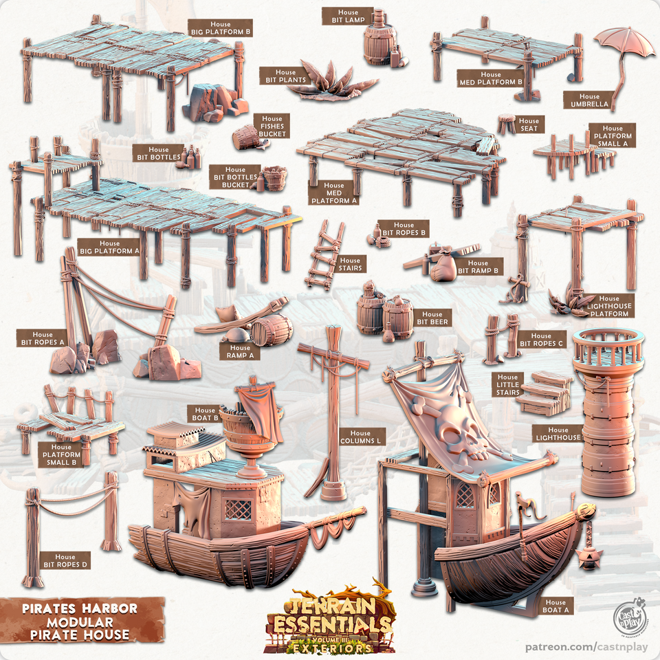 3D Printed Cast n Play Pirates House Pirates Harbor Set 28mm 32mm D&D