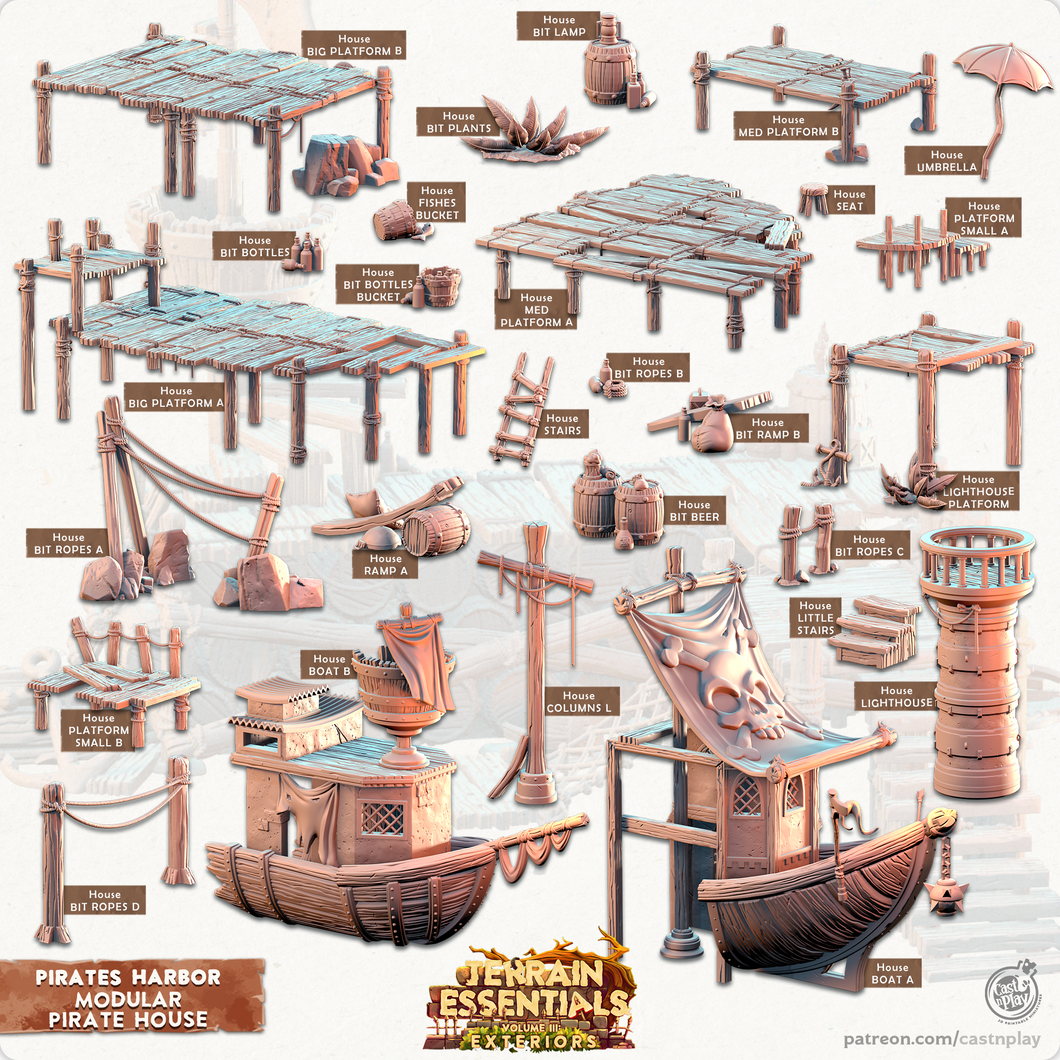 3D Printed Cast n Play Pirates House Pirates Harbor Set 28mm 32mm D&D