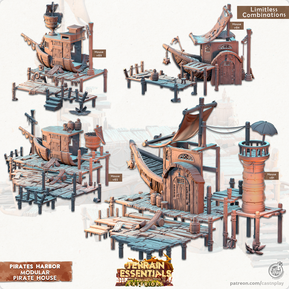 3D Printed Cast n Play Pirates House Pirates Harbor Set 28mm 32mm D&D