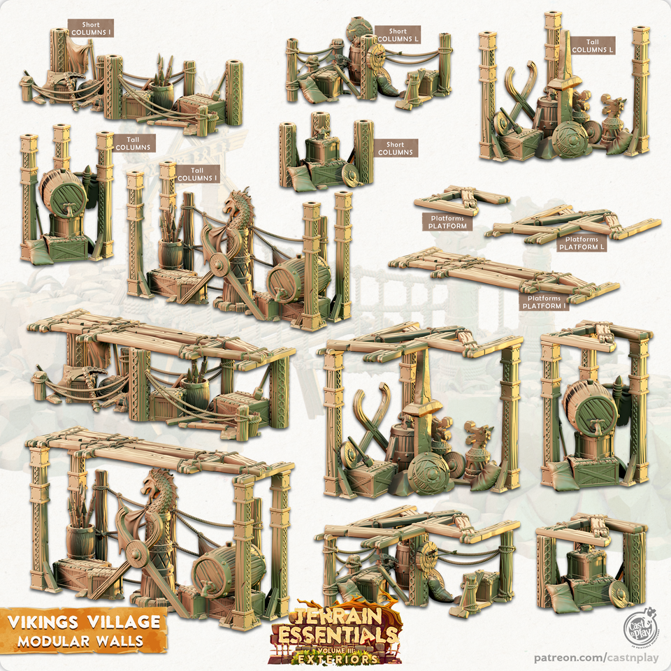 3D Printed Cast n Play Modular Platforms Vikings Village Set 28mm 32mm D&D