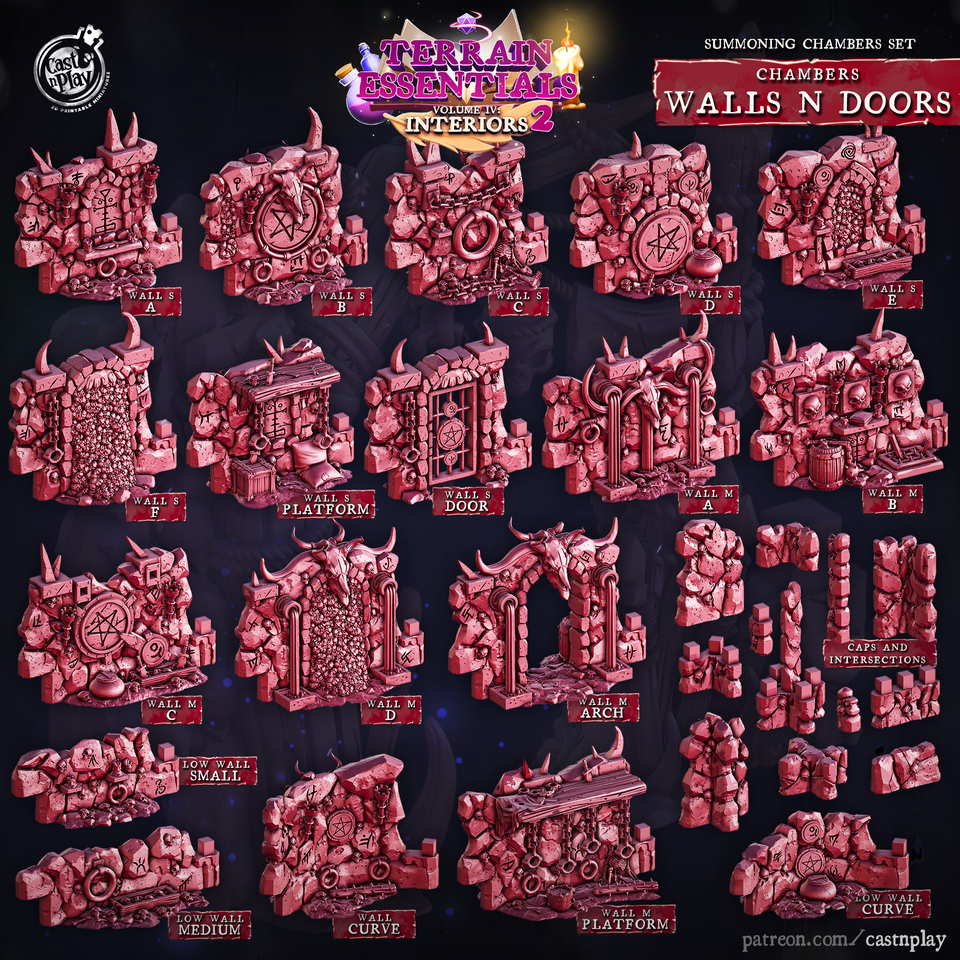 3D Printed Cast n Play Summoning Chambers Walls and Doors Set 28mm 32mm D&D
