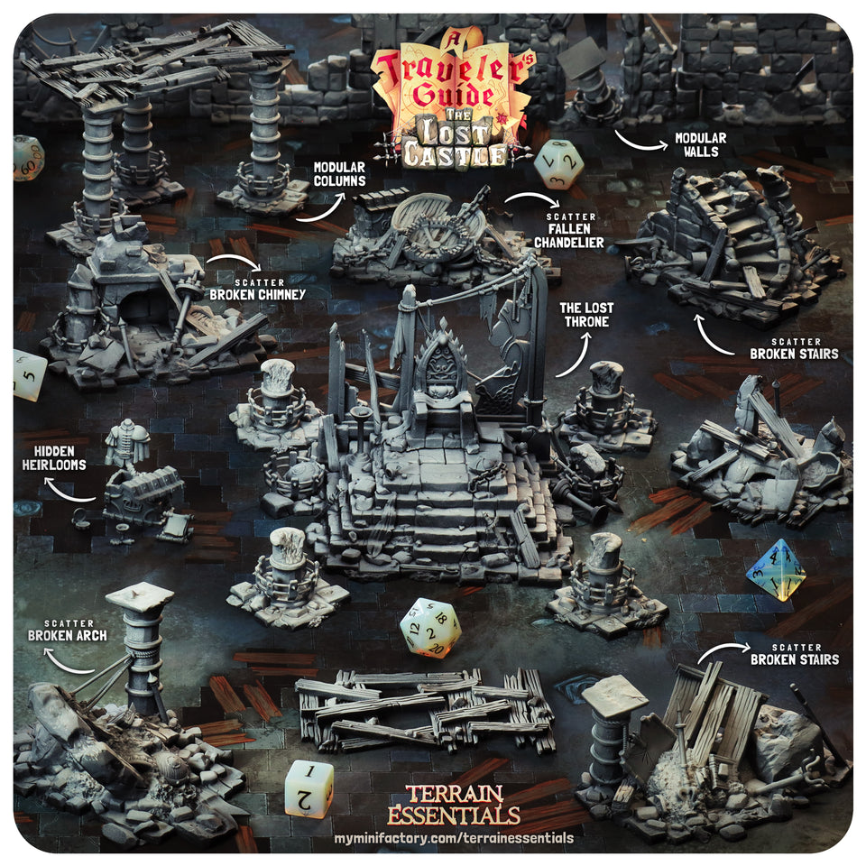 3D Printed Cast n Play Castle Scatter The Lost Castle Terrain Set 28mm 32mm D&D