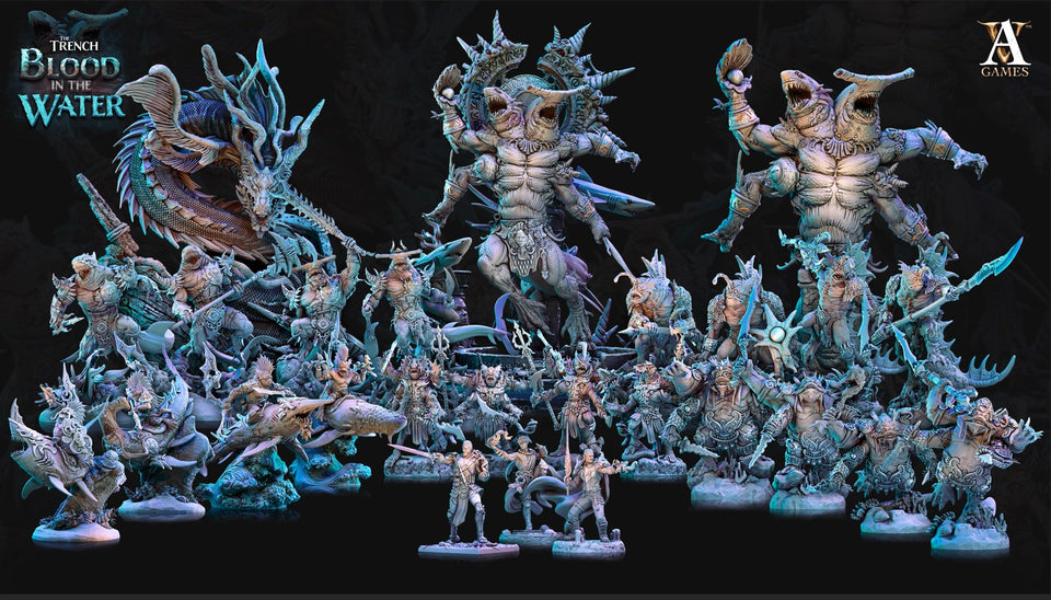 3D Printed Archvillain Games Shakarkha Tidebringers The Trench Blood In the Water 28 32mm D&D