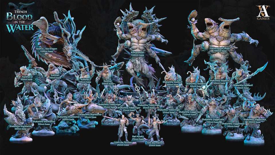 3D Printed Archvillain Games Shakarkha Tidebringers The Trench Blood In the Water 28 32mm D&D