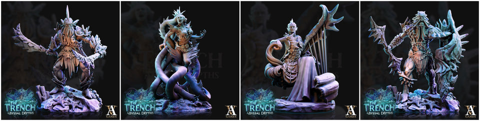 3D Printed Archvillain Games Triton Tribe Leaders The Trench Abyssal Depths 28 32mm D&D