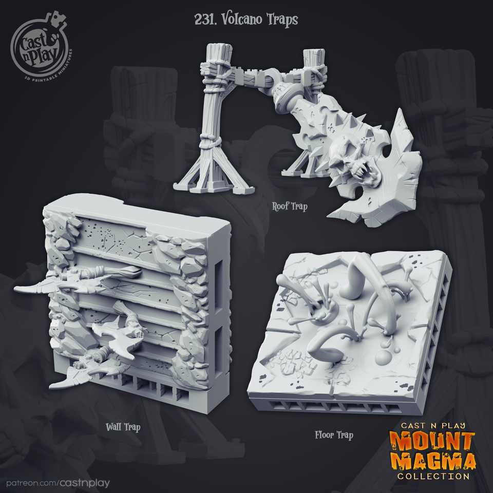 3D Printed Cast n Play Mount Magma Collection - Volcano Traps 28mm 32mm D&D