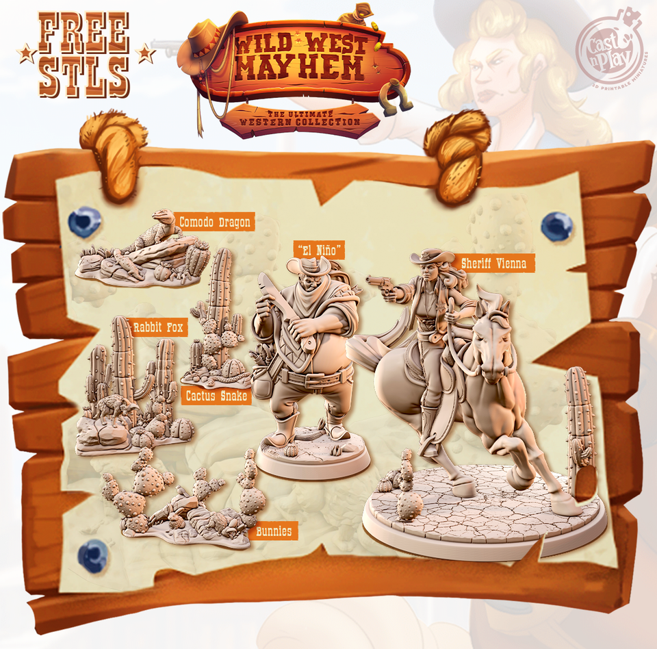 3D Printed Cast n Play Wild West Mayhem 28mm 32mm D&D