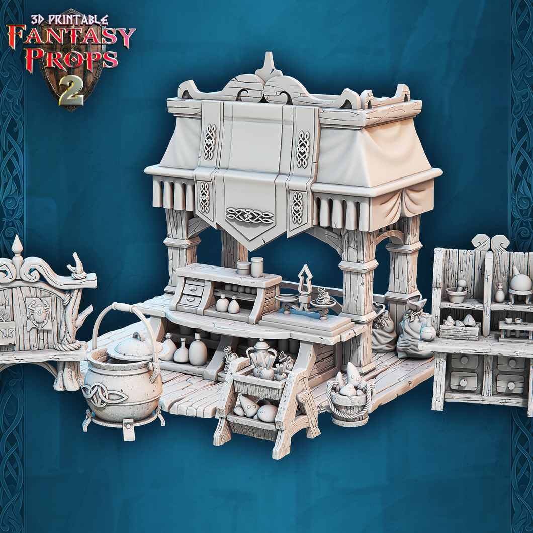 3D Printed STL Miniatures Fantasy Props 2 Herb Stall 28 - 32mm War Gaming D&D