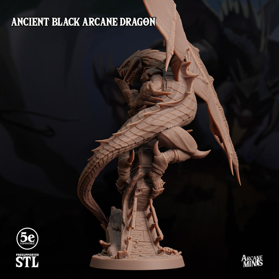 3D Printed Sordane Publishing Anicent Black Arcane Dragon 28 32mm D&D