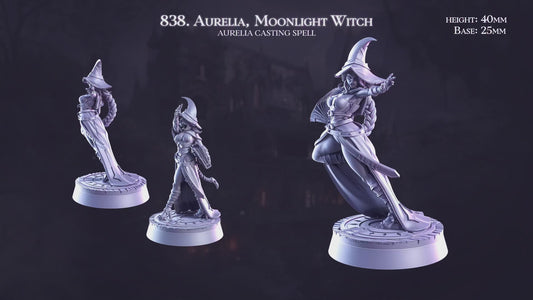 3D Printed Cast n Play Aurelia, Moonlight Witch 28mm 32mm D&D