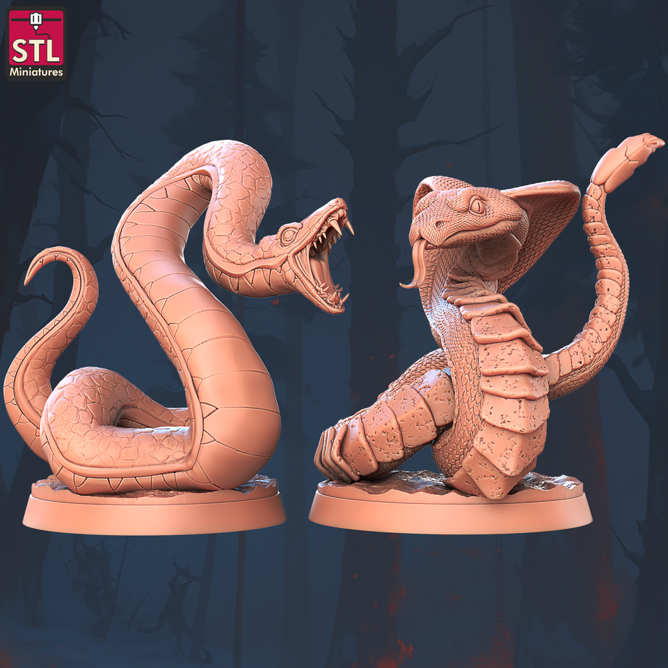 3D Printed STL Miniatures Giant Snake Set 28 - 32mm War Gaming D&D