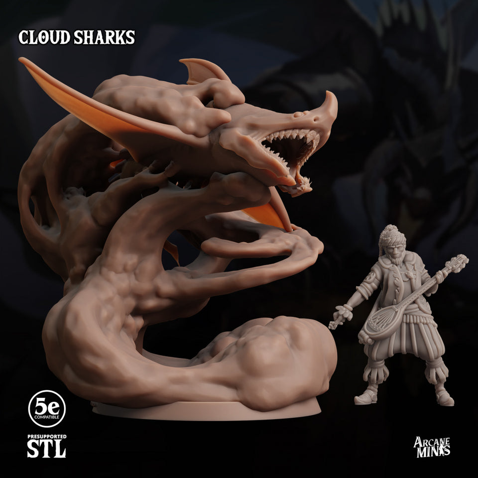 3D Printed Sordane Publishing Cloud Sharks 28 32mm D&D