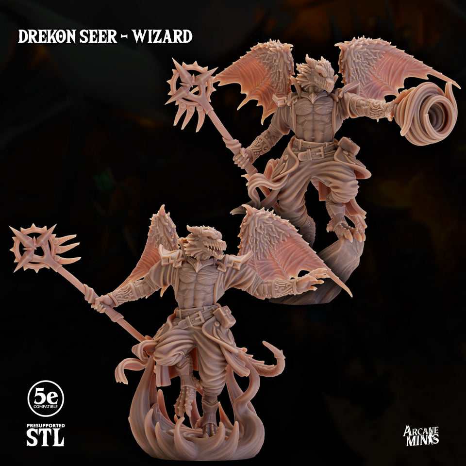 3D Printed Sordane Publishing Drekon Seer Wizard Set 28 32mm D&D