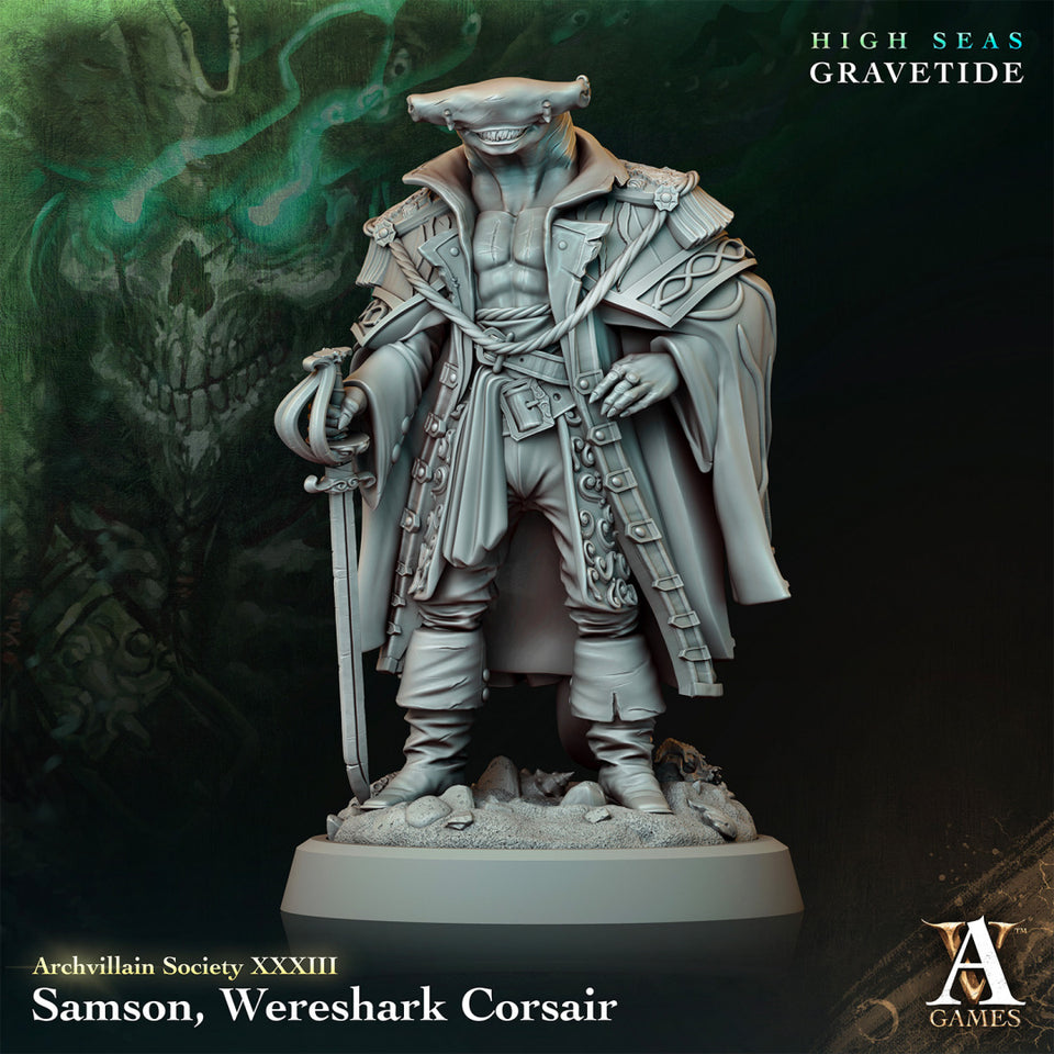 3D Printed Archvillain Games Samson Wereshark Corsair 28 32mm D&D