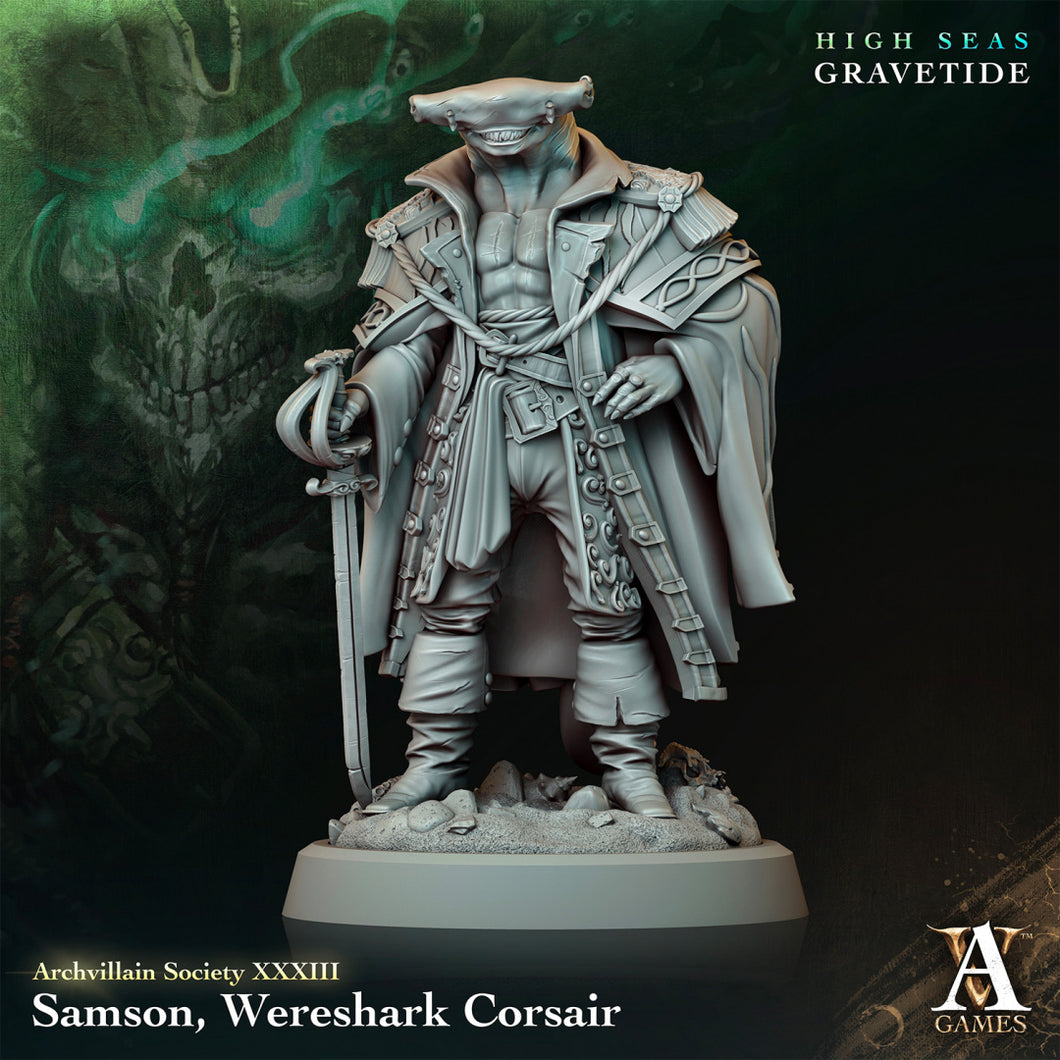 3D Printed Archvillain Games Samson Wereshark Corsair 28 32mm D&D