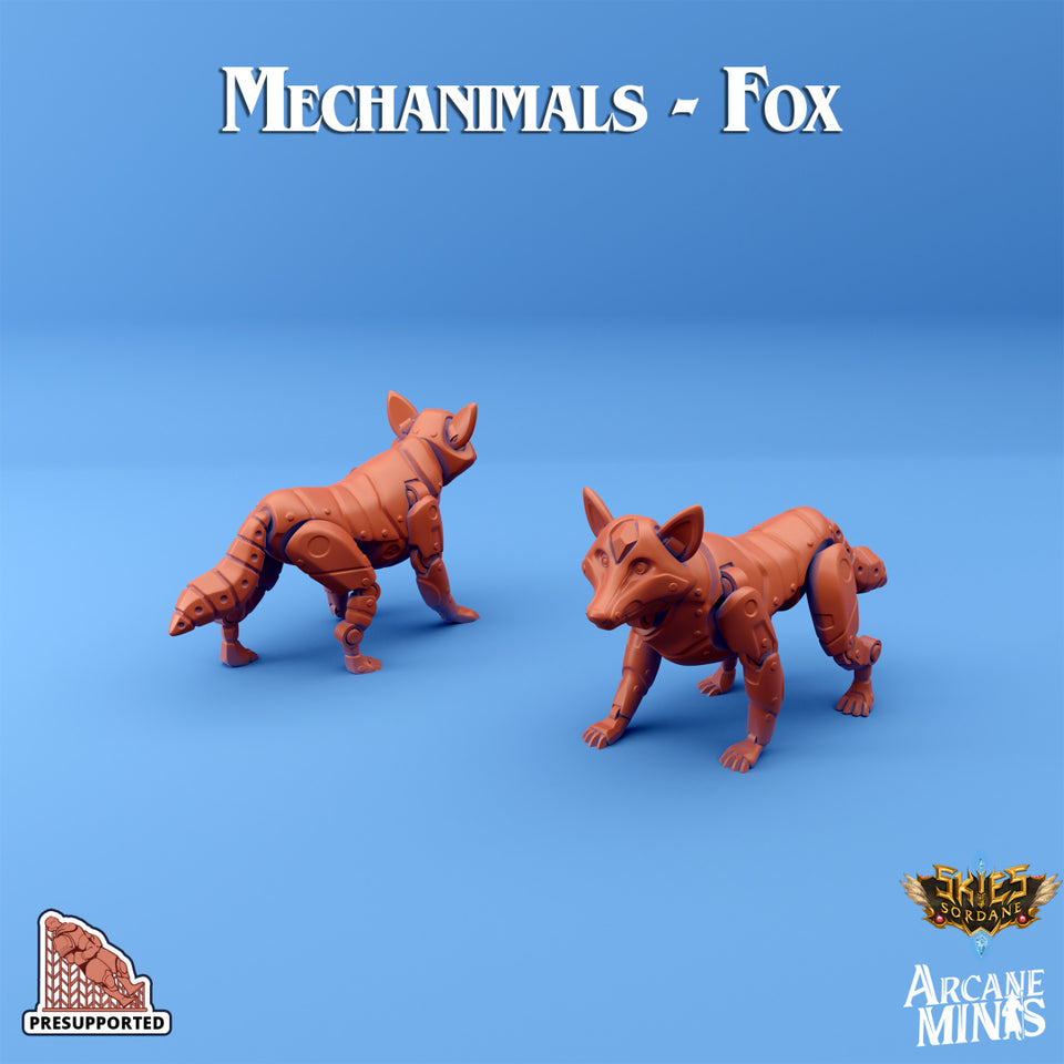 3D Printed Sordane Publishing Arcane Minis Mechanimal Fox Mechanimals Set 28mm 32mm D&D