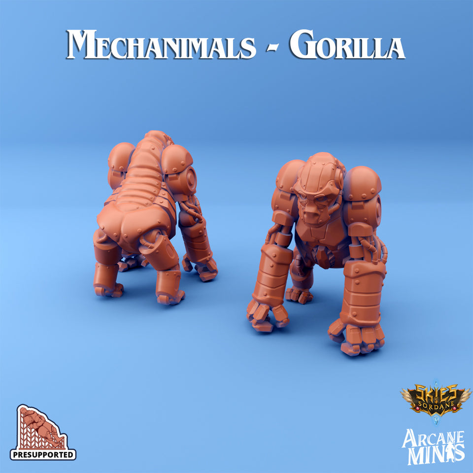 3D Printed Sordane Publishing Arcane Minis Mechanimal Gorilla Mechanimals Set 28mm 32mm D&D