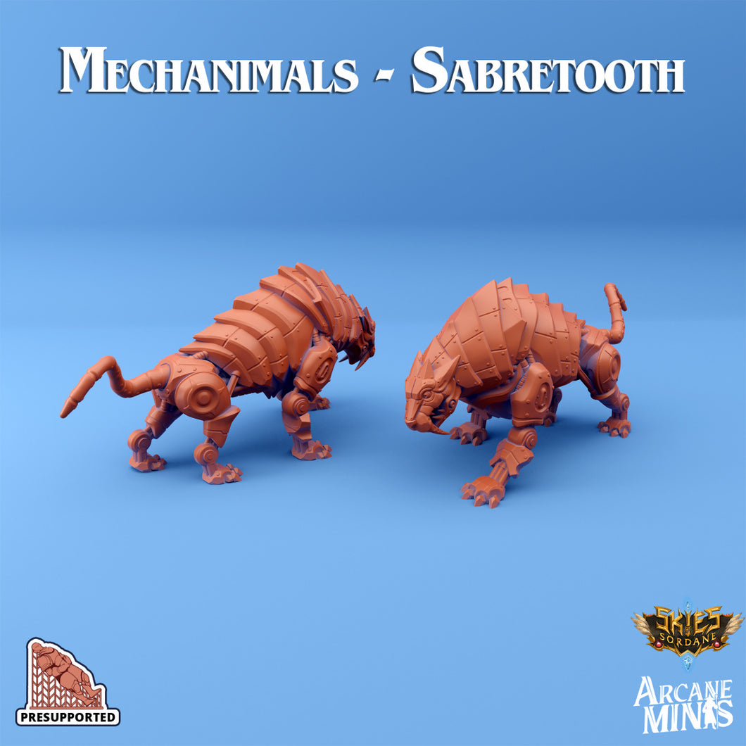 3D Printed Sordane Publishing Arcane Minis Mechanimal Sabertooth Mechanimals Set 28 32mm D&D