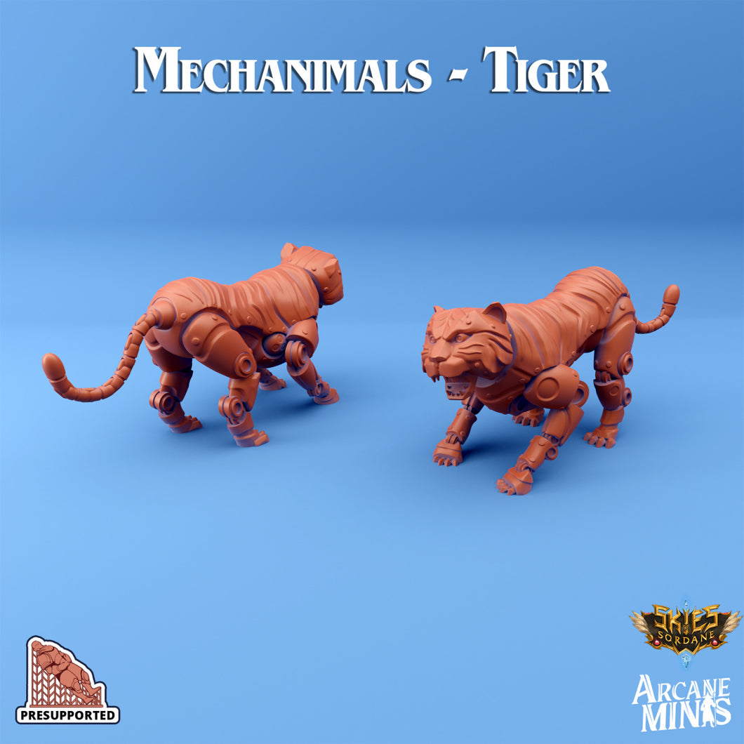3D Printed Sordane Publishing Arcane Minis Mechanimal Tiger Mechanimals Set 28 32mm D&D
