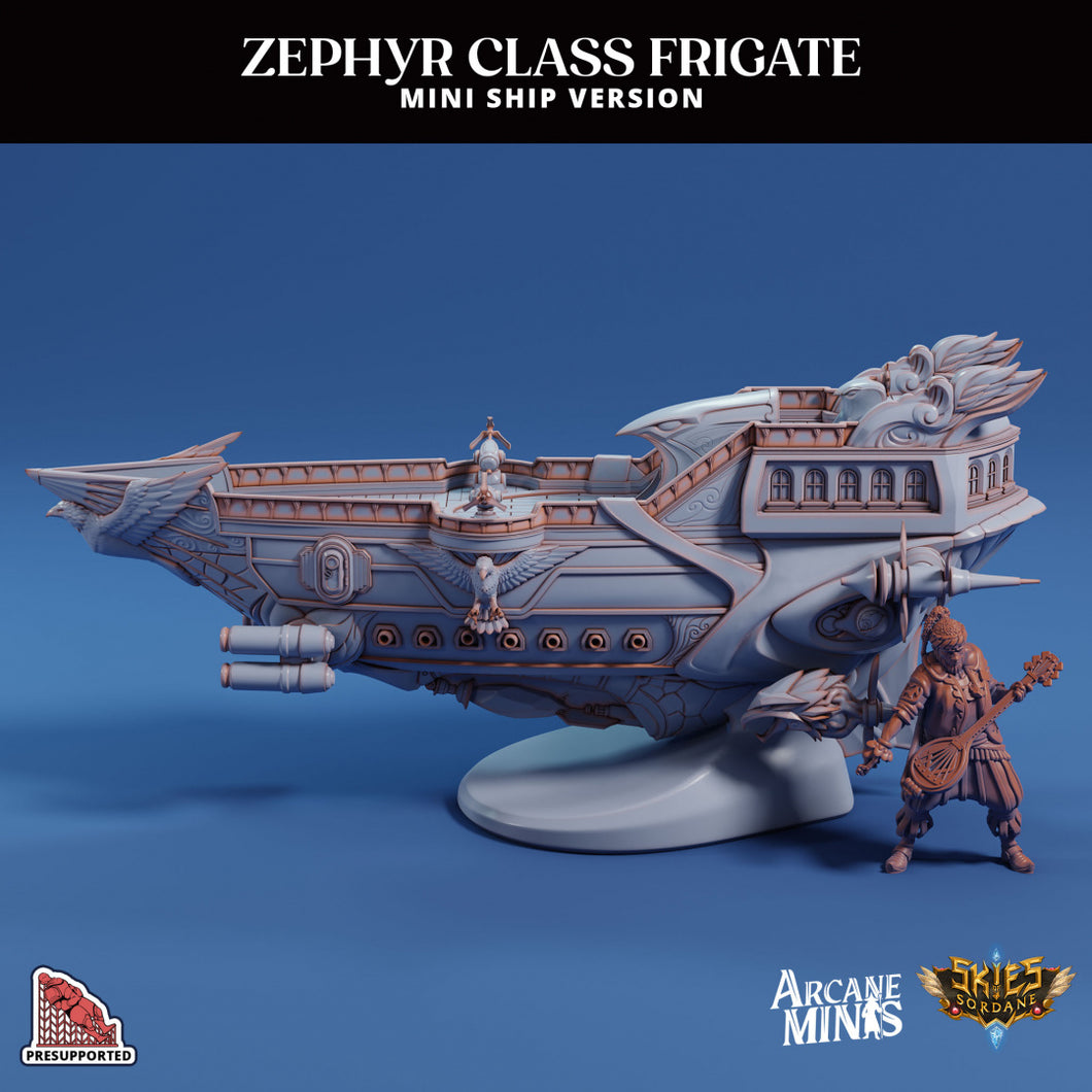 3D Printed Sordane Publishing Arcane Minis Mini Ship - Zephyr Assault Frigate 28 32mm D&D