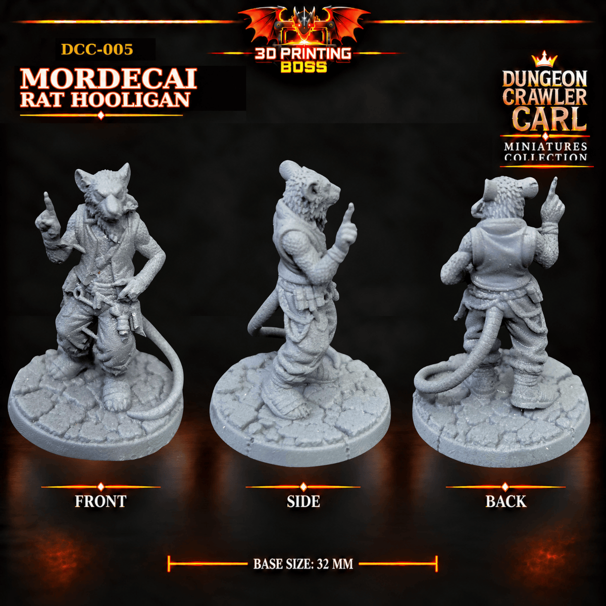 Fantastic Plants and Rocks Tabletop Terrain 3D Printed Dungeon Crawler Carl Miniature Collection Book One DCC-005 - Mordecai Rat Hooligan - 32mm