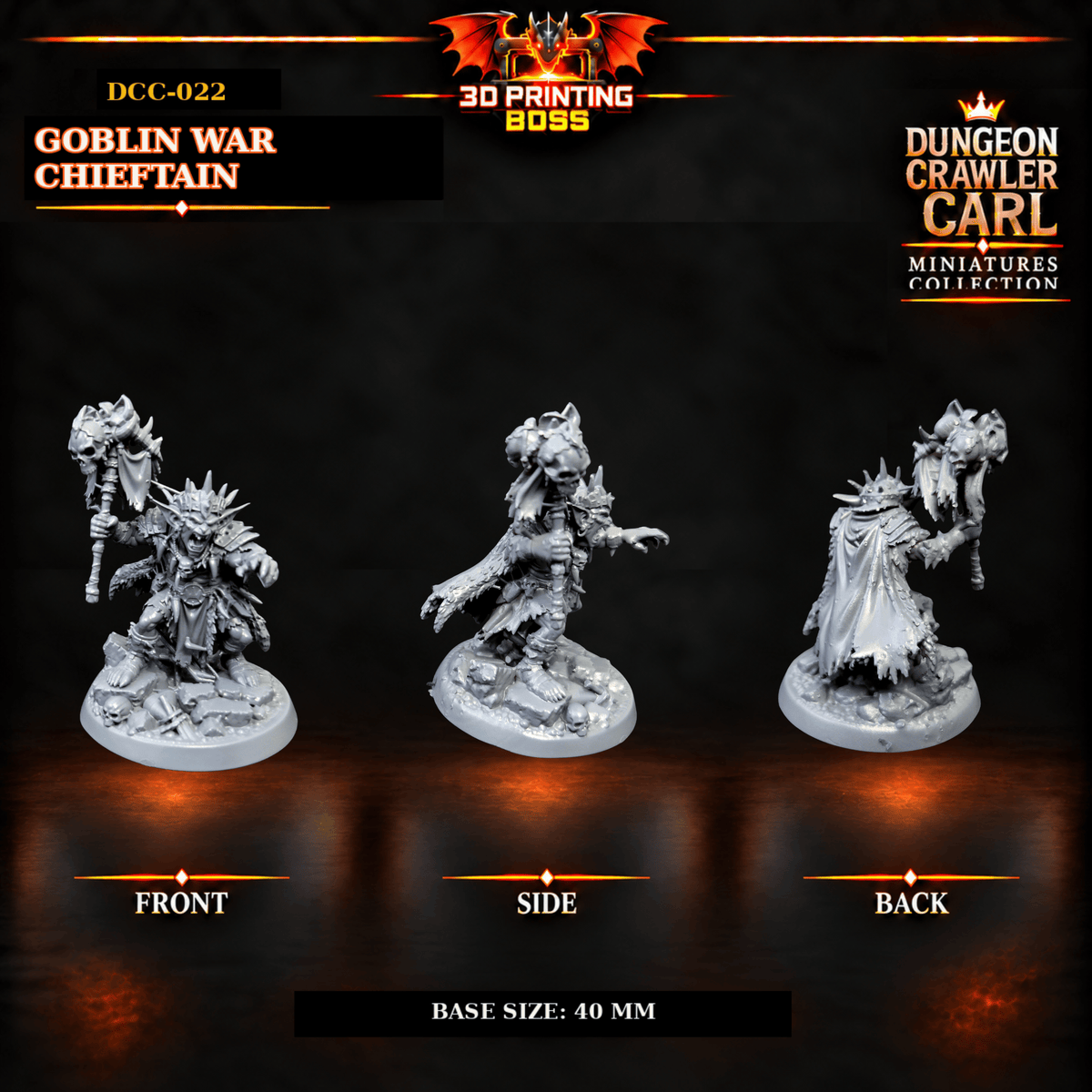 Fantastic Plants and Rocks Tabletop Terrain 3D Printed Dungeon Crawler Carl Miniature Collection Book One DCC-022 - Goblin War Chieftain - 32mm