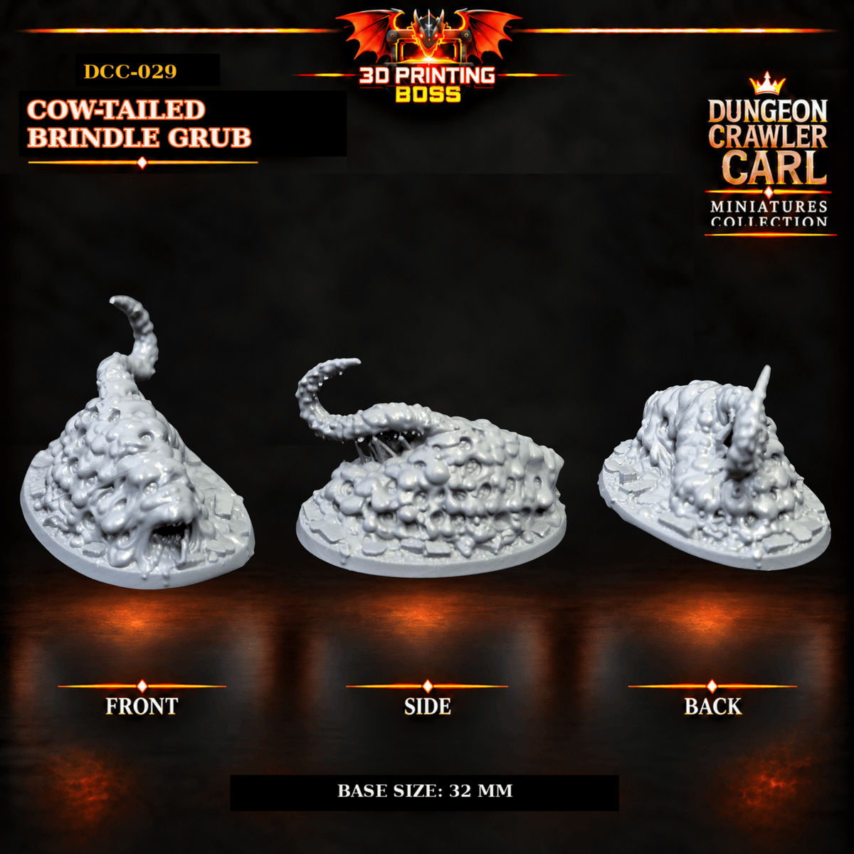 Fantastic Plants and Rocks Tabletop Terrain 3D Printed Dungeon Crawler Carl Miniature Collection Book One DCC-029 - Cow-Tailed Brindle Grub - 32mm