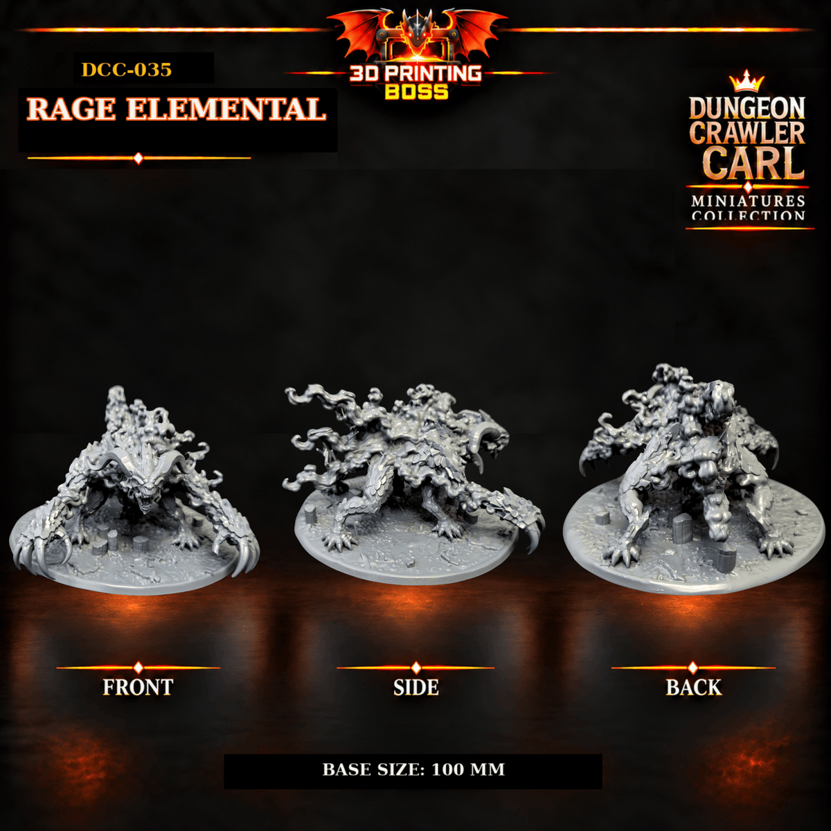 Fantastic Plants and Rocks Tabletop Terrain 3D Printed Dungeon Crawler Carl Miniature Collection Book One DCC-035 - Rage Elemental - 32mm