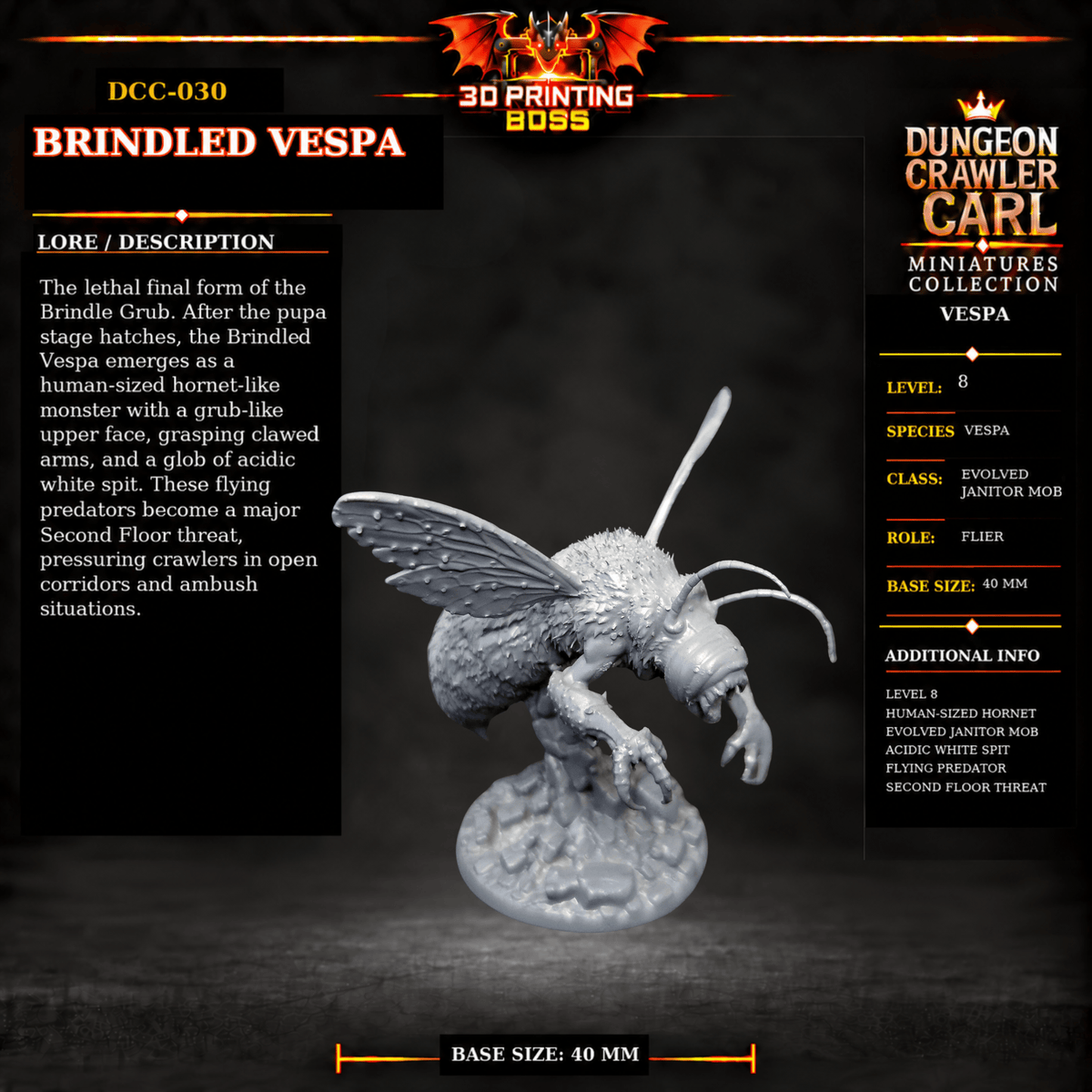 Fantastic Plants and Rocks Tabletop Terrain Brindled Vespa / Yes 3D Printed Dungeon Crawler Carl Miniature Collection Book One DCC-030 - Brindled Vespa - 32mm