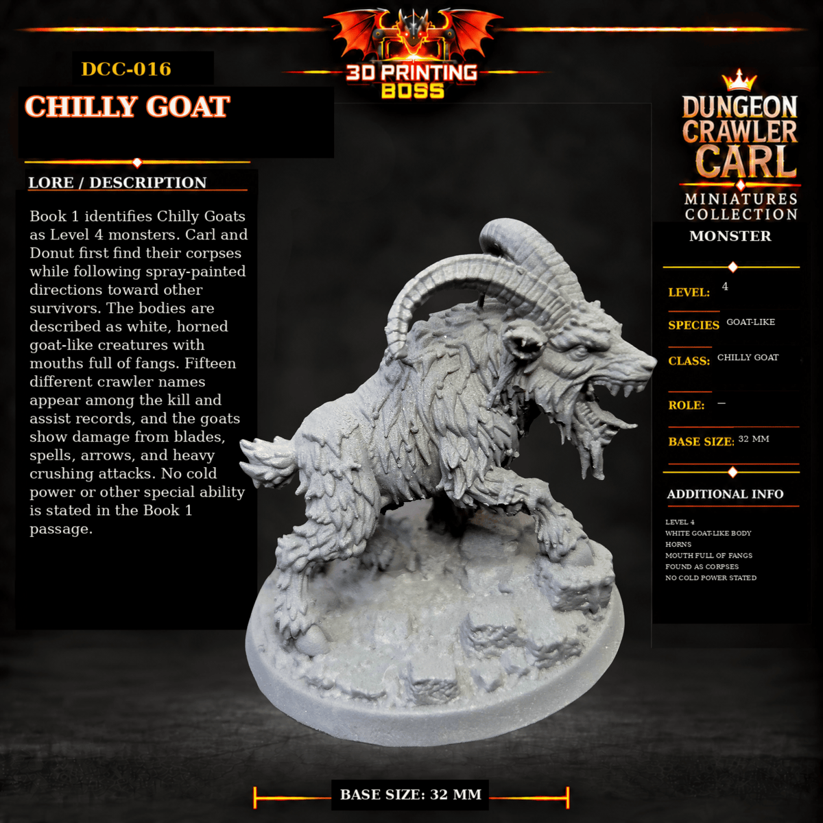 Fantastic Plants and Rocks Tabletop Terrain Chilly Goat / Yes 3D Printed Dungeon Crawler Carl Miniature Collection Book One DCC-016 - Chilly Goat - 32mm