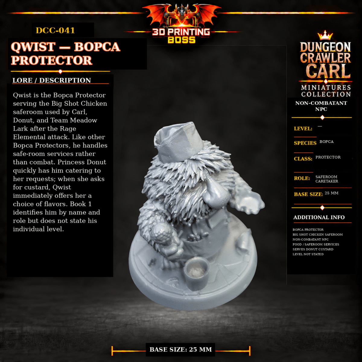 Fantastic Plants and Rocks Tabletop Terrain Qwist — Bopca Protector / Yes 3D Printed Dungeon Crawler Carl Miniature Collection Book One DCC-041 - Qwist — Bopca Protector - 32mm