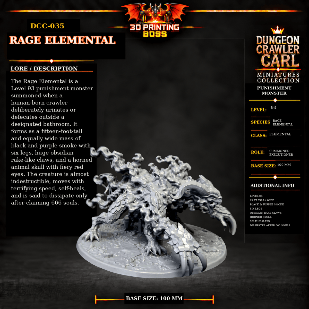 Fantastic Plants and Rocks Tabletop Terrain Rage Elemental / Yes 3D Printed Dungeon Crawler Carl Miniature Collection Book One DCC-035 - Rage Elemental - 32mm