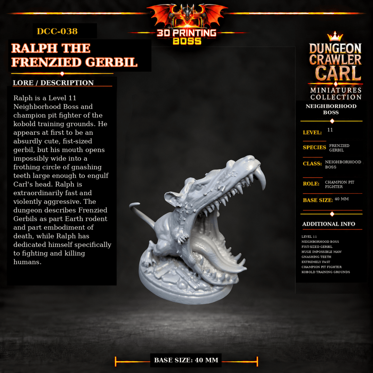 Fantastic Plants and Rocks Tabletop Terrain Ralph the Frenzied Gerbil / Yes 3D Printed Dungeon Crawler Carl Miniature Collection Book One DCC-038 - Ralph the Frenzied Gerbil - 32mm