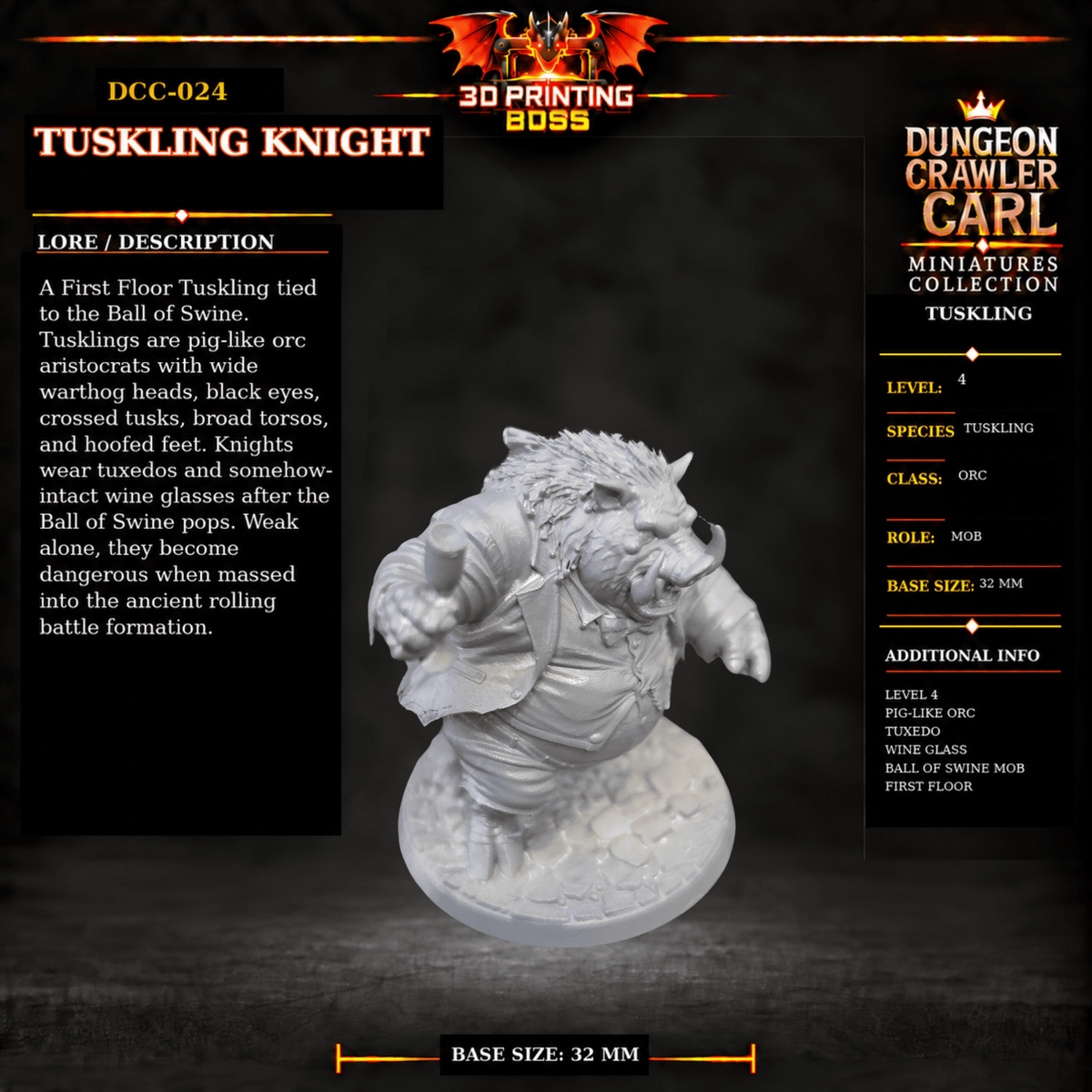 Fantastic Plants and Rocks Tabletop Terrain Tuskling Knight / Yes 3D Printed Dungeon Crawler Carl Miniature Collection Book One DCC-024 - Tuskling Knight - 32mm
