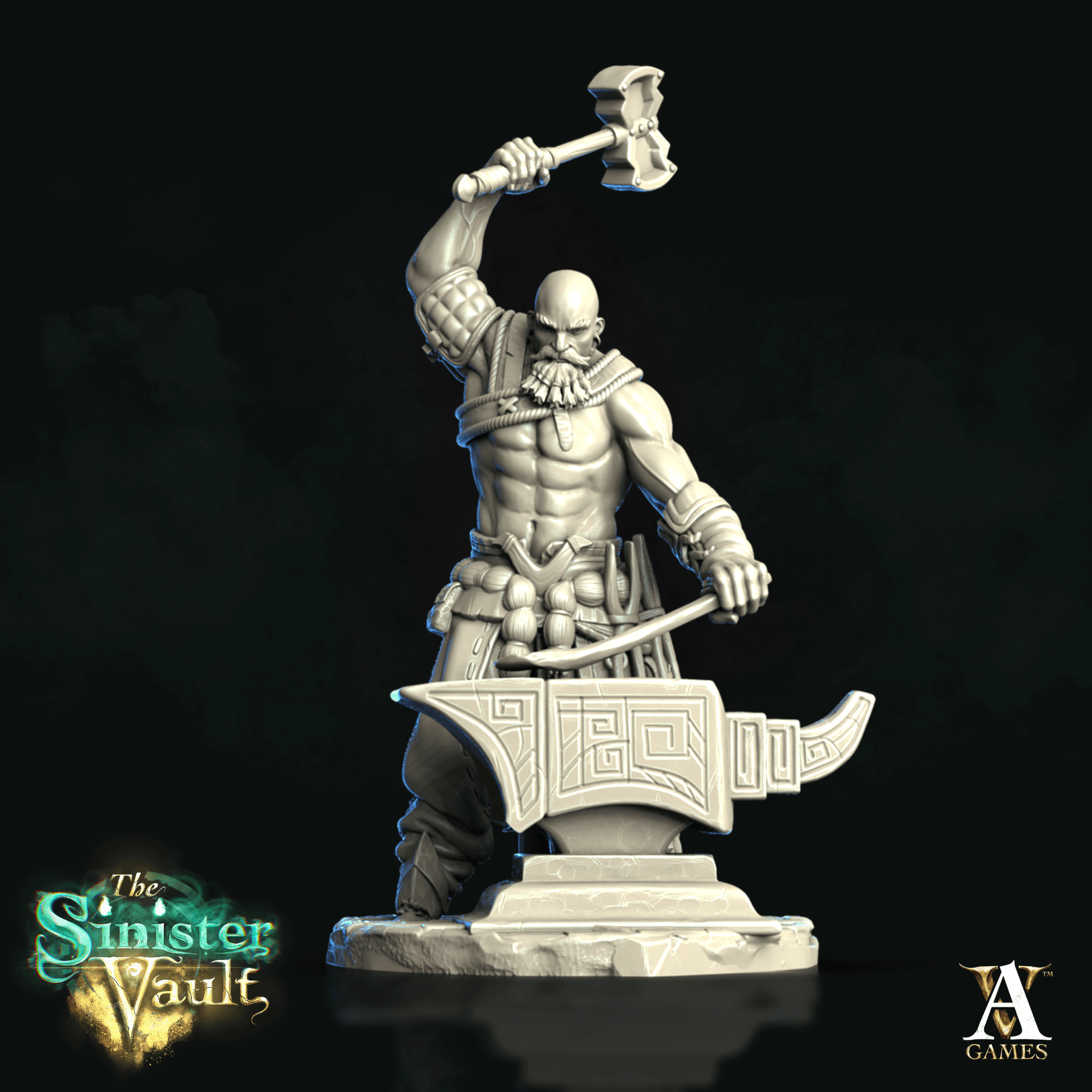 3D Printed Archvillain Games Baldgrim the Blacksmith The Sinister Vault 28 32mm D&D - 3D Printing Boss 