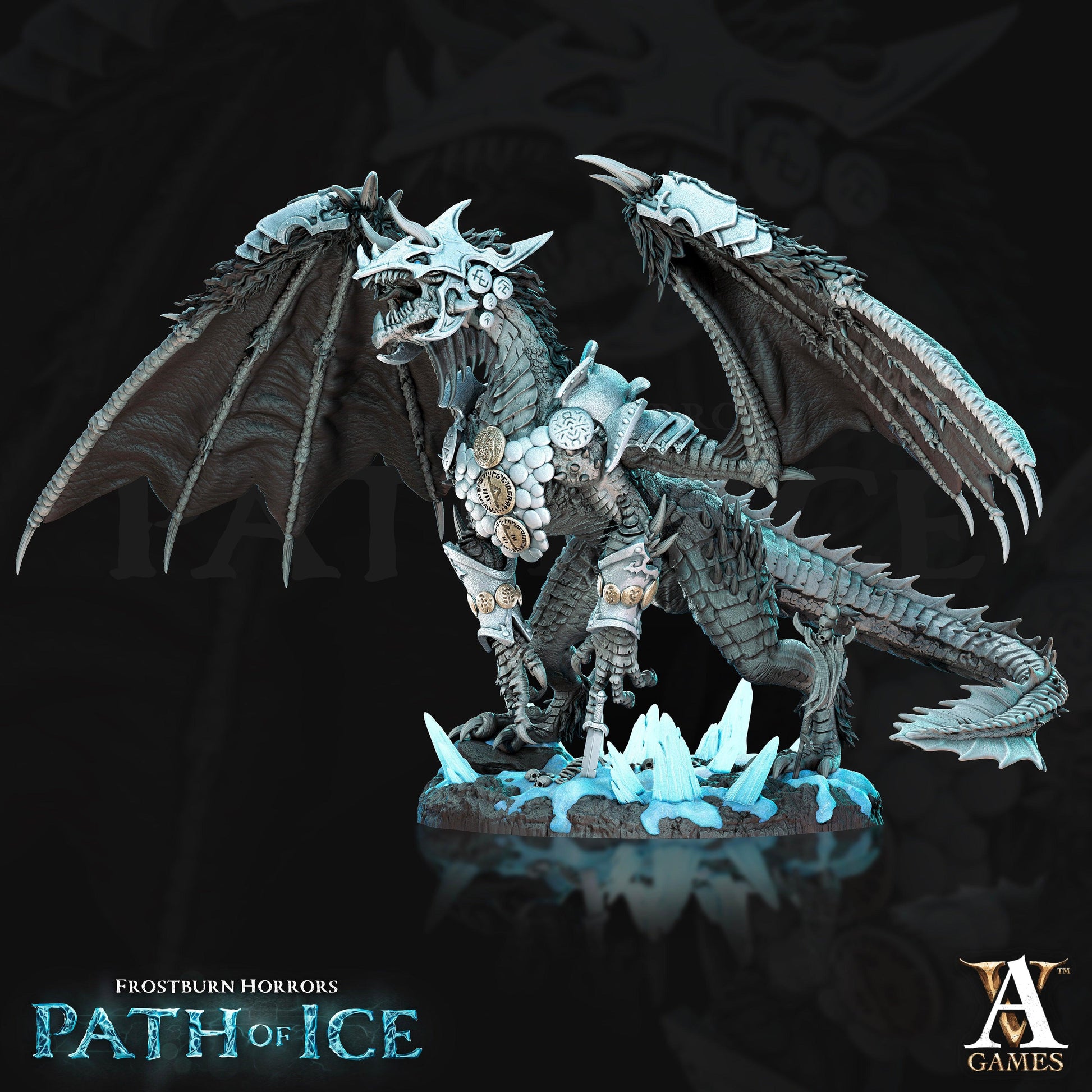 3D Printed Archvillain Games Valkoinen Blizzard Dragon Frostburn Horrors - Path of Ice 28 32mm D&D - 3D Printing Boss 