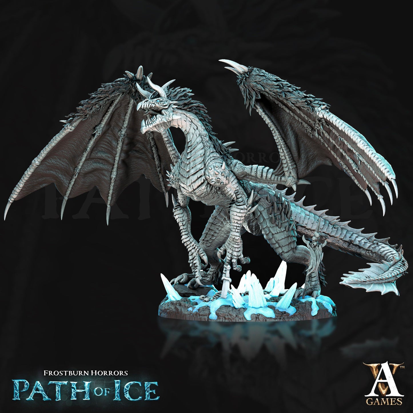 3D Printed Archvillain Games Valkoinen Blizzard Dragon Frostburn Horrors - Path of Ice 28 32mm D&D - 3D Printing Boss 