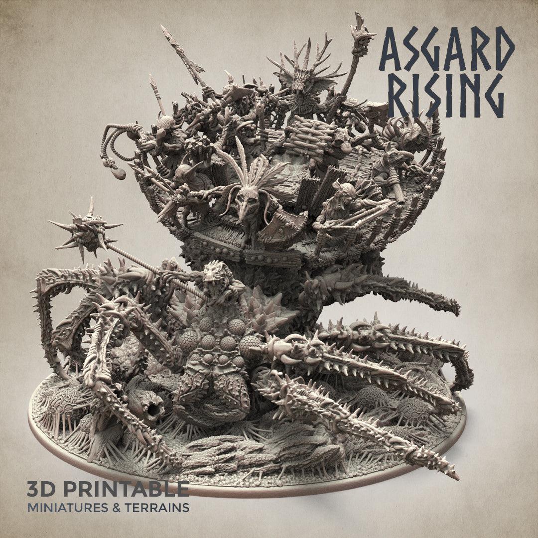 3D Printed Asgard Rising Ancient Spider Queen with Palanquin 32mm D&D - 3D Printing Boss 