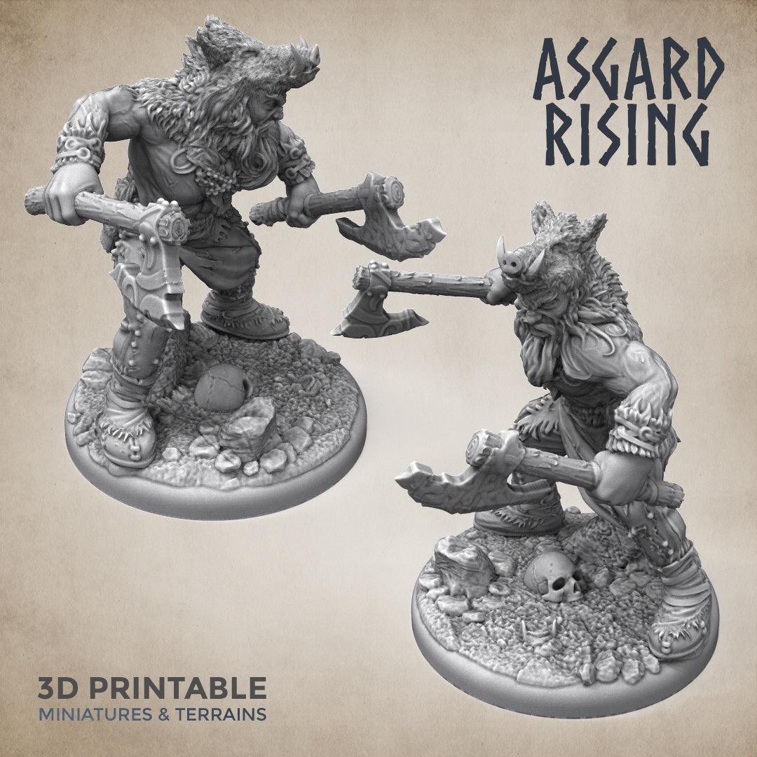 3D Printed Asgard Rising Berserker Miniature  - 28mm 32mm D&D - 3D Printing Boss 