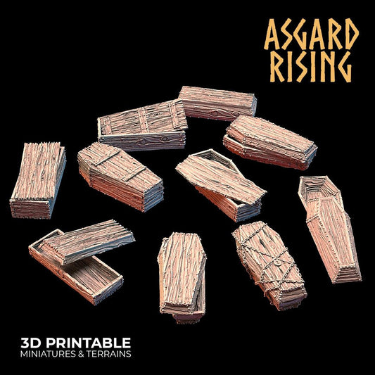 3D Printed Asgard Rising Cemetery Coffins Set 28mm-32mm Ragnarok D&D - 3D Printing Boss 
