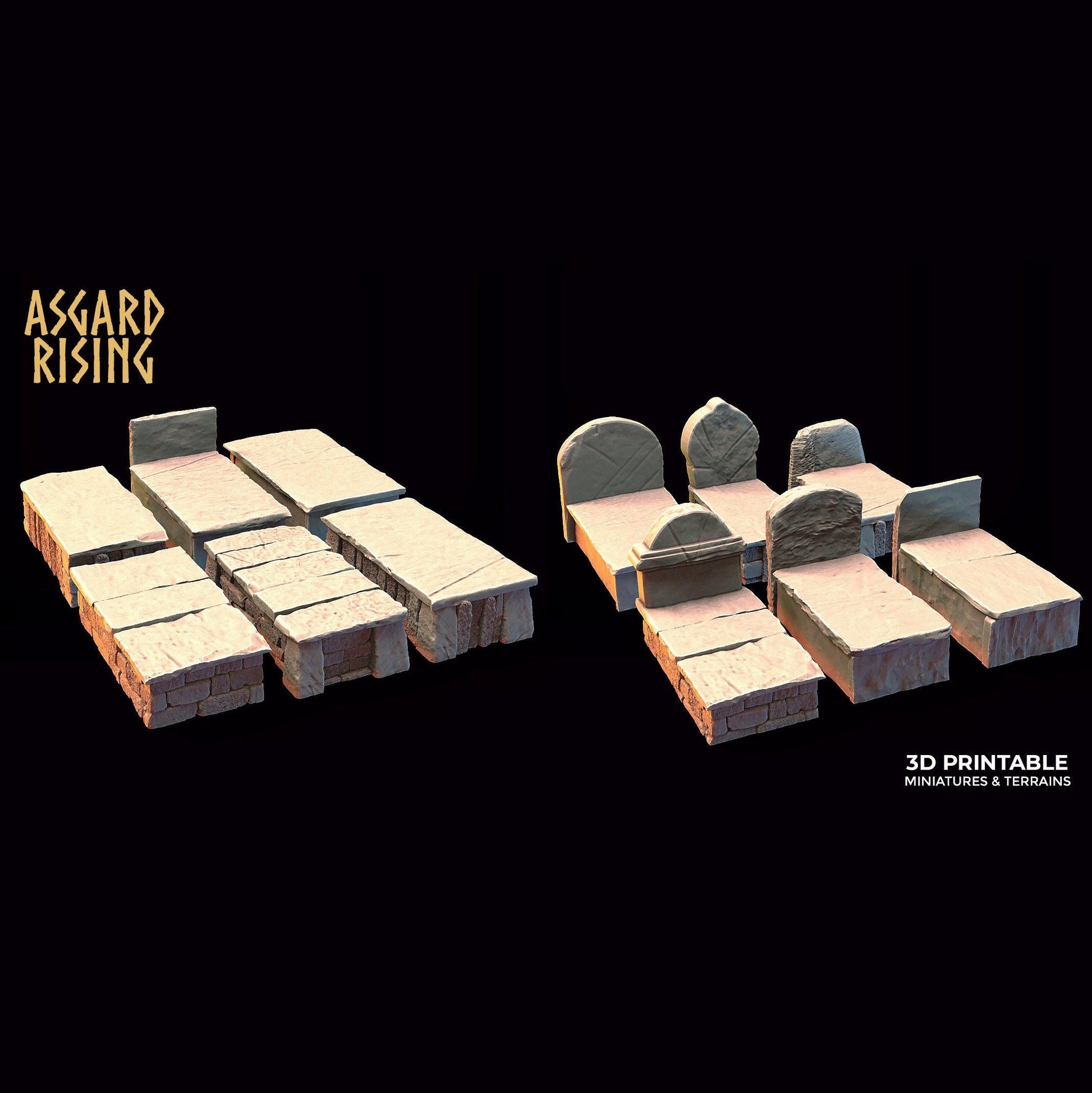 3D Printed Asgard Rising Cemetery Graves Set 28mm-32mm Ragnarok D&D - 3D Printing Boss 