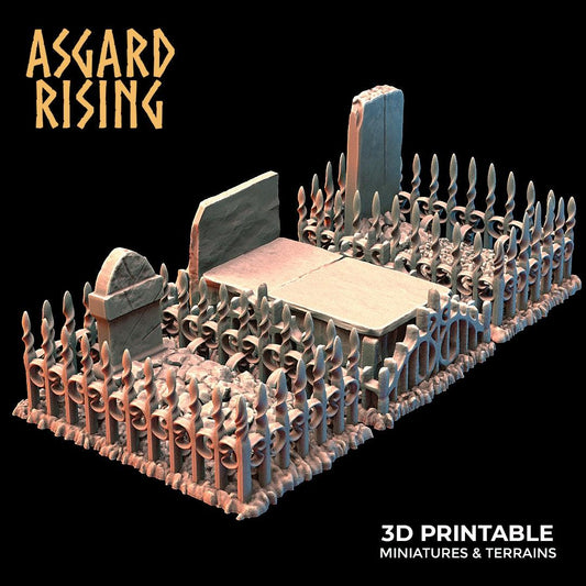 3D Printed Asgard Rising Cemetery Graves with Fence Set 28mm-32mm Ragnarok D&D - 3D Printing Boss 
