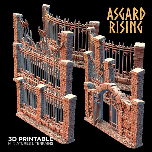 3D Printed Asgard Rising Cemetery Iron Wall Gate Set A 28mm-32mm Ragnarok D&D - 3D Printing Boss 