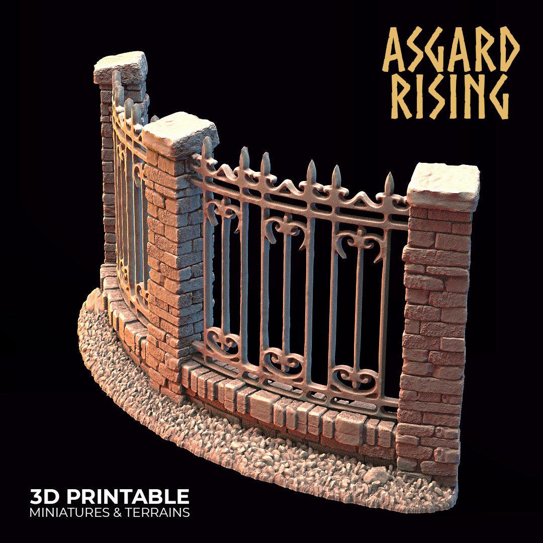 3D Printed Asgard Rising Cemetery Iron Wall Gate Set A 28mm-32mm Ragnarok D&D - 3D Printing Boss 